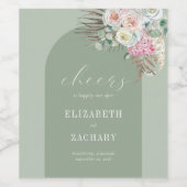Boho Arch Tropical Floral Sage Green Wedding Wijn Etiket (Enkel label)