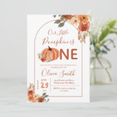 Boho Arch verbrand oranje pompoen op 1 oktober Kaart (Staand voorkant)