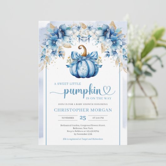 Boho arch waterverf blauw pompoen stoffig blauw go kaart (Staand voorkant)