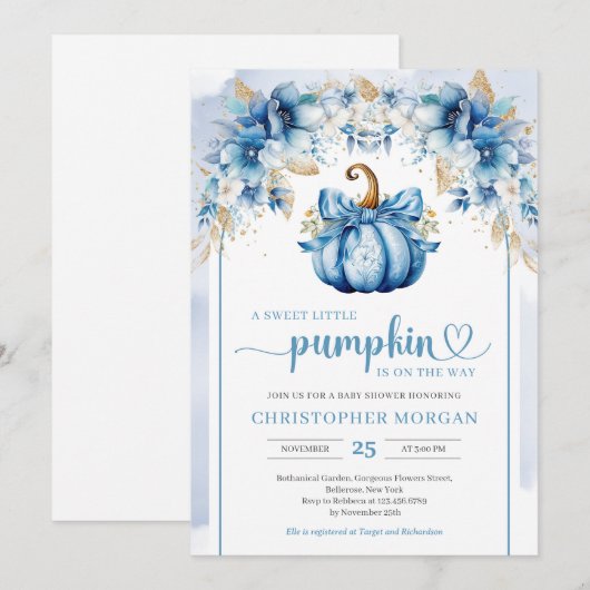 Boho arch waterverf blauw pompoen stoffig blauw go kaart (Voorkant / Achterkant)