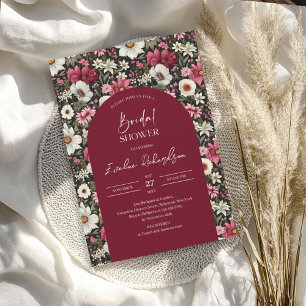 Boho arch waterverf bordeaux & blos wilde bloemen kaart