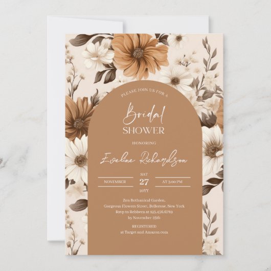 Boho arch waterverf bruine tinten herfst wilde blo kaart (Voorkant)