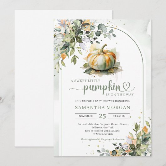 Boho arch waterverf groene pompoen eucalyptus goud kaart (Voorkant / Achterkant)