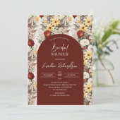 Boho arch waterverf karmozijnrood geel wilde bloem kaart (Staand voorkant)