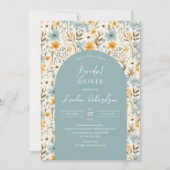 Boho arch waterverf lichtblauw geel wilde bloemen kaart (Voorkant)