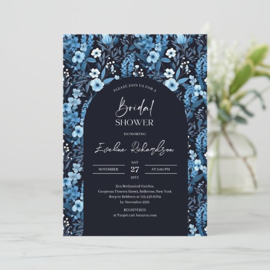 Boho arch waterverf marine en witte wilde bloemen kaart (Staand voorkant)