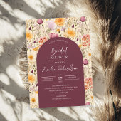 Boho arch waterverf mauve en gele wilde bloemen kaart