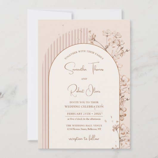 Boho arch waterverf neutraal ivoor beige bloemen kaart (Voorkant)