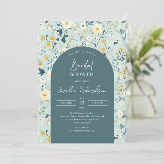 Boho arch waterverf pastel groene wilde bloemen kaart (Staand voorkant)