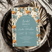 Boho arch waterverf stoffige blauw sinaasappel wil kaart