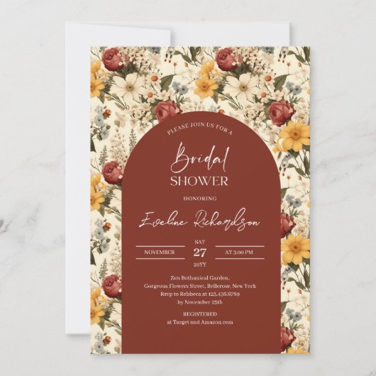 Boho arch waterverf terracotta geel wilde bloemen kaart (Voorkant)