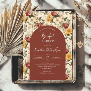 Boho arch waterverf terracotta geel wilde bloemen kaart