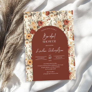 Boho arch waterverf terracotta geel wilde bloemen kaart