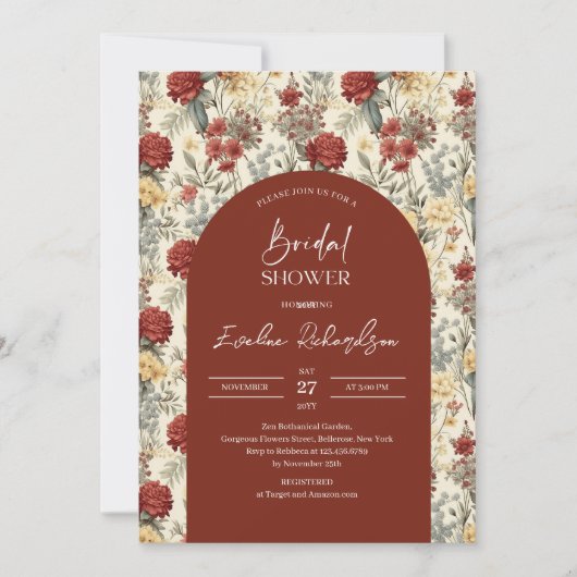 Boho arch waterverf terracotta ivoor wilde bloemen kaart (Voorkant)