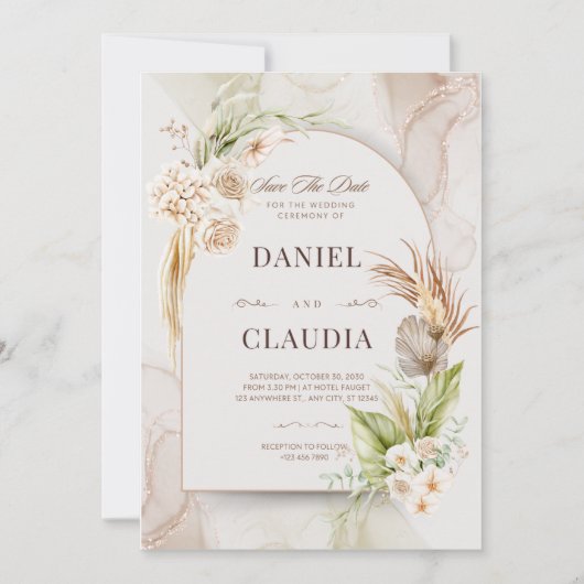 Boho Arch Wedding Invitation Set | Bewerkbare mini Kaart (Voorkant)