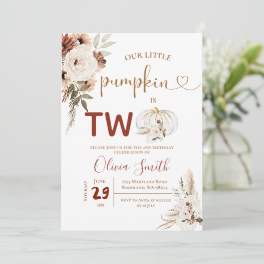 Boho Arch White Pumpkin 2e verjaardag Pampas Grass Kaart (Staand voorkant)