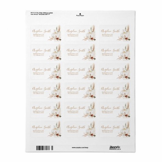 Boho Arch White Pumpkin Baby shower Adres Etiket (Full Sheet)