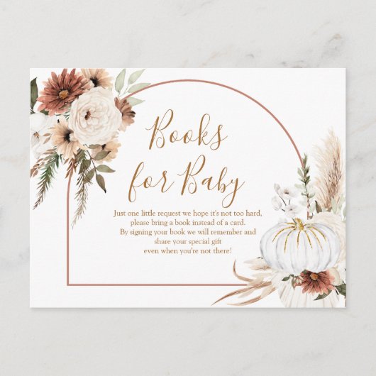 Boho Arch White Pumpkin - Breng een boekenbrokje Uitnodiging Briefkaart (Voorkant)