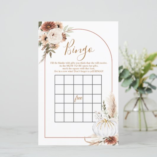 Boho Arch White Pumpkin Floral Bingo Games (Staand voorkant)