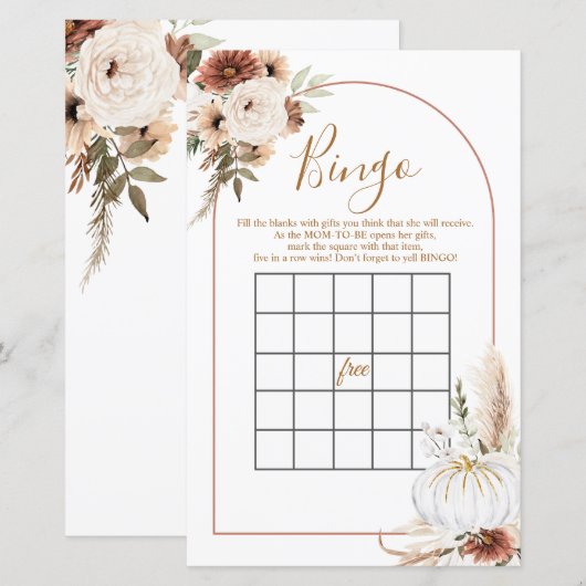 Boho Arch White Pumpkin Floral Bingo Games (Voorkant / Achterkant)