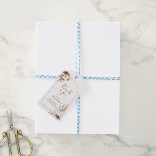 Boho Arch White Pumpkin Floral Dank je Label Cadeaulabel (Met Touw)