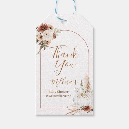 Boho Arch White Pumpkin Floral Dank je Label Cadeaulabel (Voorkant)