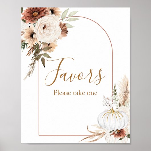 Boho Arch White Pumpkin Floral Waterverf Favor Poster (Voorkant)