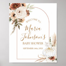 Boho Arch White Pumpkin Floral Welcome Sign Poster