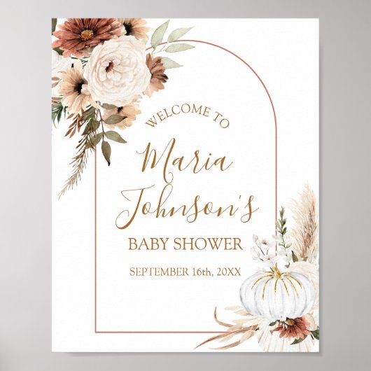 Boho Arch White Pumpkin Floral Welcome Sign Poster (Voorkant)