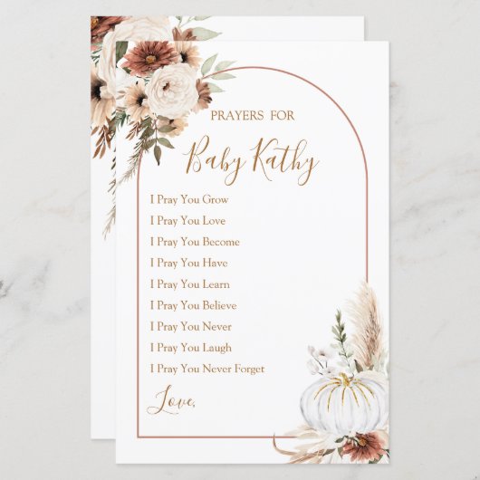 Boho Arch White Pumpkin Love Prayers for Baby Sign (Voorkant / Achterkant)
