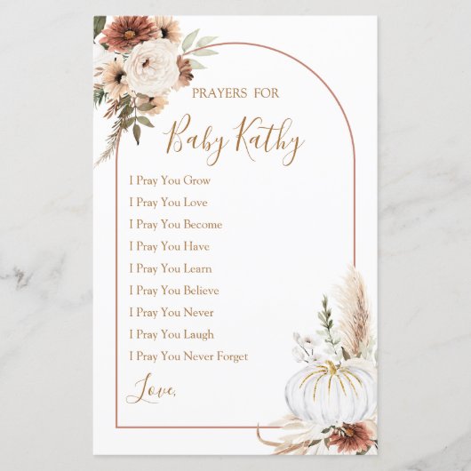 Boho Arch White Pumpkin Love Prayers for Baby Sign (Voorkant)