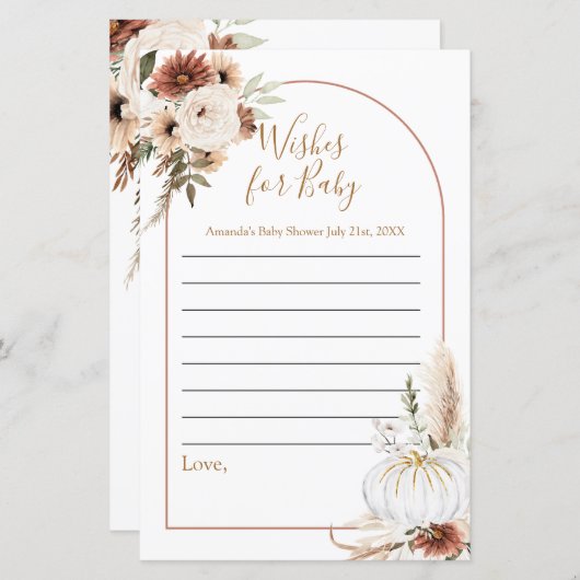 Boho Arch White Pumpkin Waterverf wenst Baby (Voorkant / Achterkant)