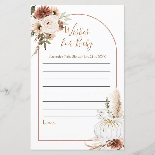 Boho Arch White Pumpkin Waterverf wenst Baby (Voorkant)