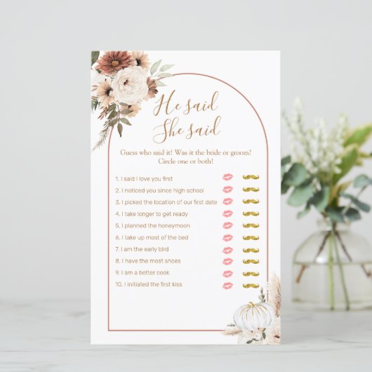 Boho Arch White Pumpkin zei dat ze Kaart zei (Staand voorkant)