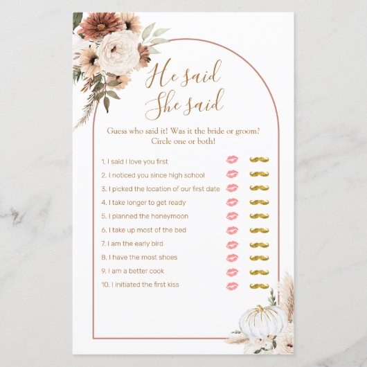 Boho Arch White Pumpkin zei dat ze Kaart zei (Voorkant)