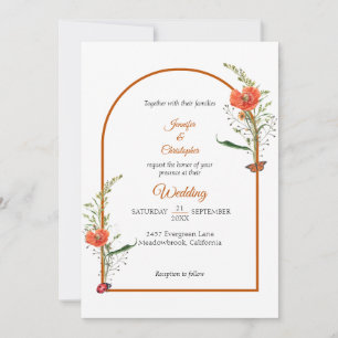 Boho Arch Wildflower Oranje bruiloft Kaart