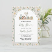 Boho Arch Wood Toys Green Rainbow Baby shower Kaart (Staand voorkant)