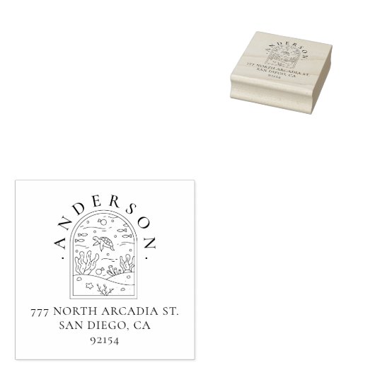 Boho Arch Zee Turtle Aangepast retouradres Rubberstempel (Gestempeld)