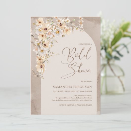 Boho Arch Zomer Neutrale Wildflower Rustiek Kaart (Staand voorkant)