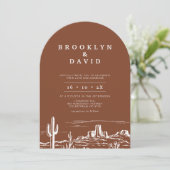 Boho Arched Terracotta Westerne Woestijnbruiloft Kaart (Staand voorkant)