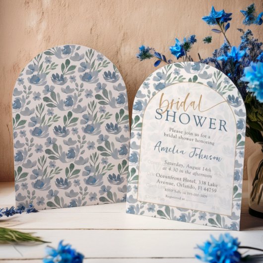 Boho Arched Vrijgezellenfeest Dusty Blue Floral Kaart