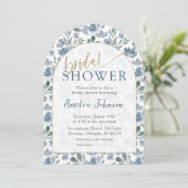 Boho Arched Vrijgezellenfeest Dusty Blue Floral Kaart (Staand voorkant)