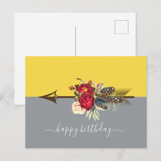 Boho Arrow Colorblock Birthday Briefkaart (Voorkant / Achterkant)