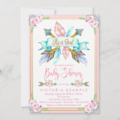 Boho Arrow Feather Girl Baby Shower-uitnodigingen Kaart (Voorkant)