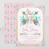 Boho Arrow Feather Girl Baby Shower-uitnodigingen Kaart (Voorkant / Achterkant)