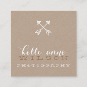 BOHO ARROW LOGO rustiek modern wit kraft Vierkante Visitekaartje