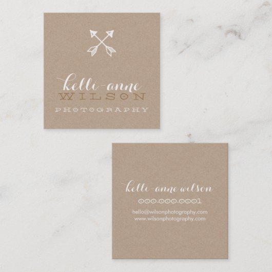 BOHO ARROW LOGO rustiek modern wit kraft Vierkante Visitekaartje (Voorkant / Achterkant)