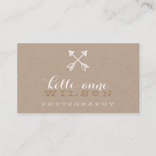BOHO ARROW LOGO rustiek modern wit kraft Visitekaartje (Voorkant)