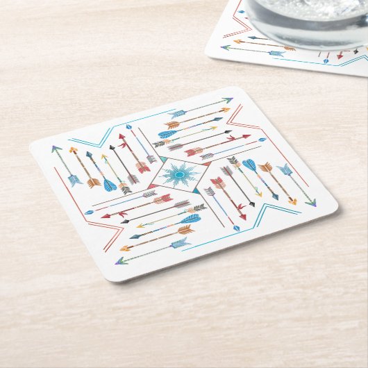 Boho Arrows en Sun V11 Sq ID748 Kartonnen Onderzetters (Schuin)