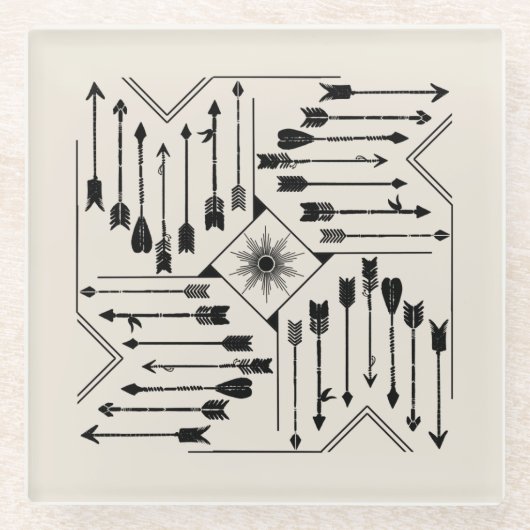 Boho Arrows en Sun V12 Sq ID748 Glazen Onderzetter (Voorkant)